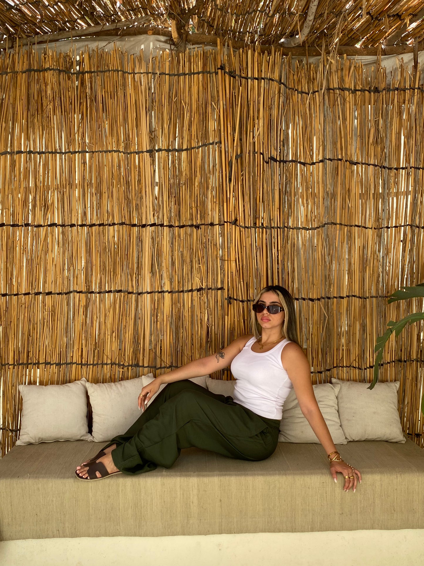 Dark Green Linen Pants