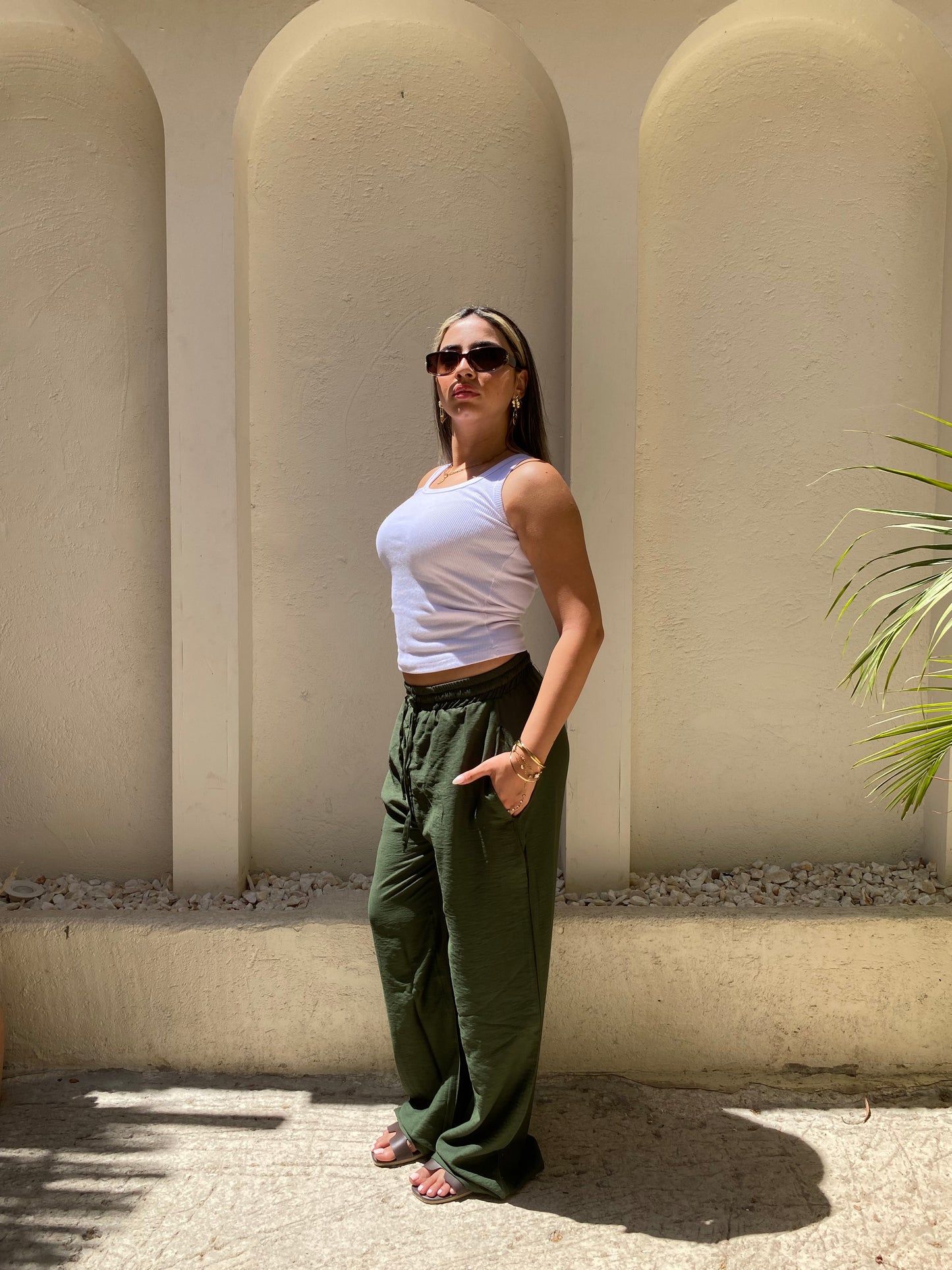 Dark Green Linen Pants