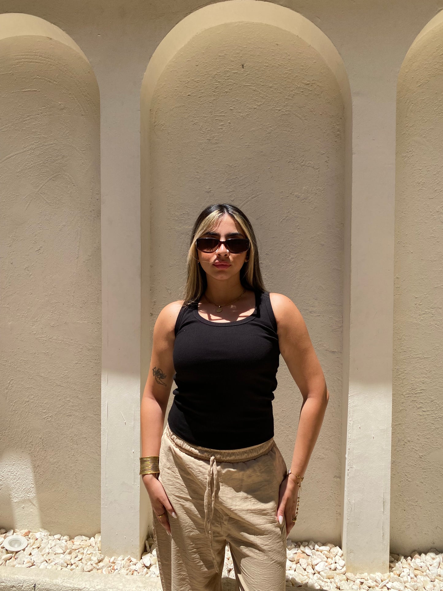 Black U-Shaped Ribbed Tank Top