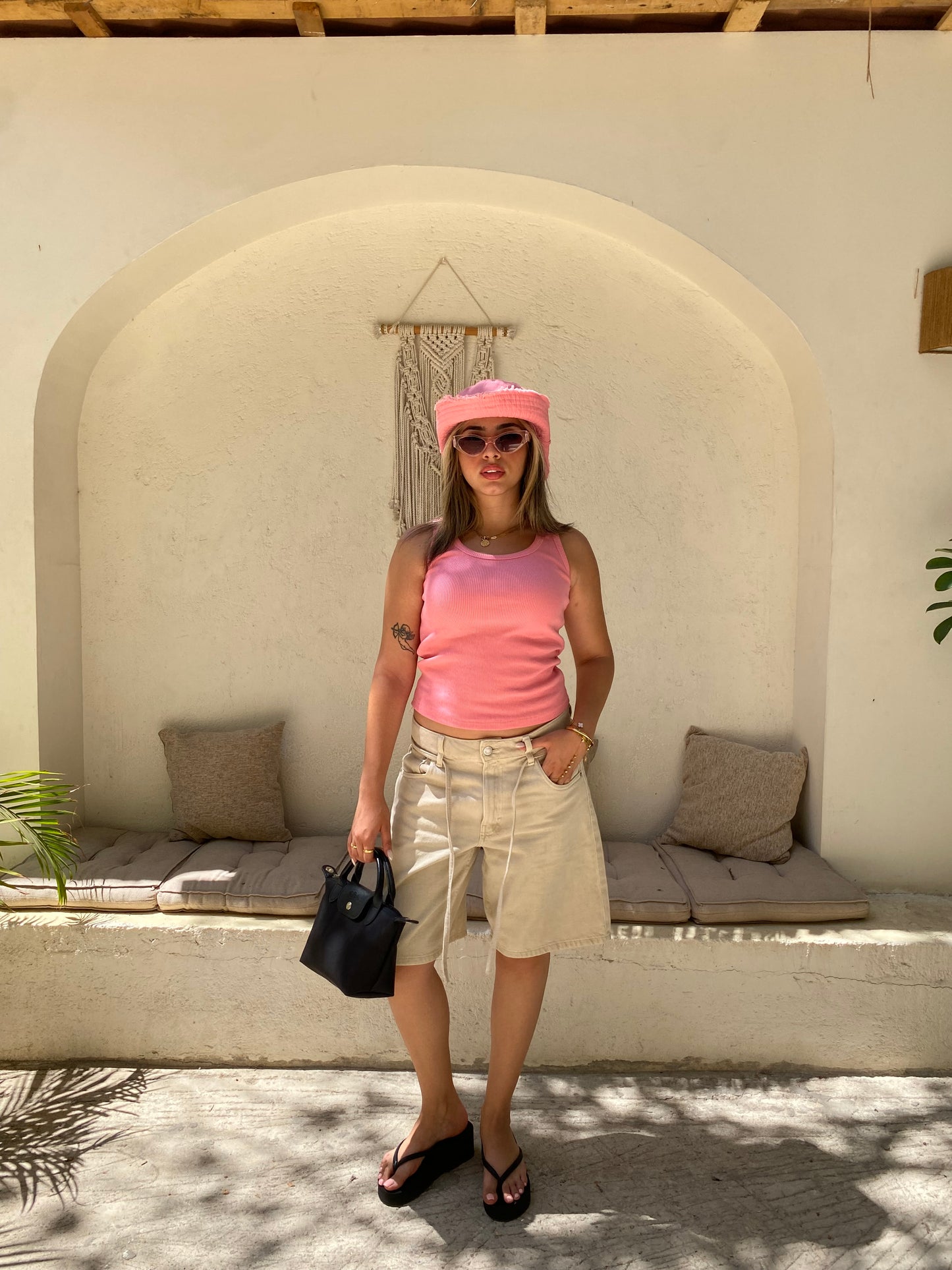 Pink U-Shaped Ribbed Tank Top