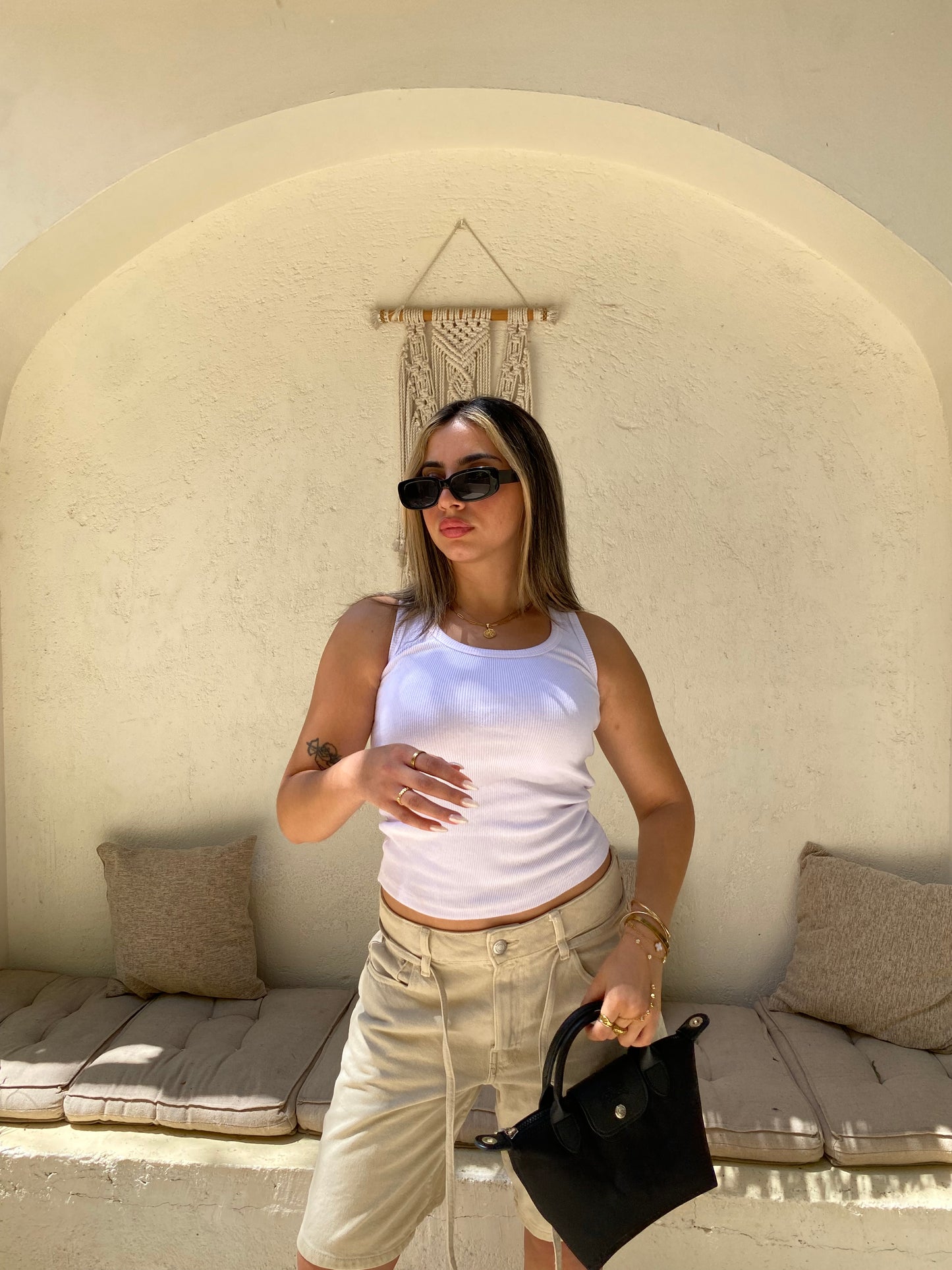 White U-Shaped Ribbed Tank Top