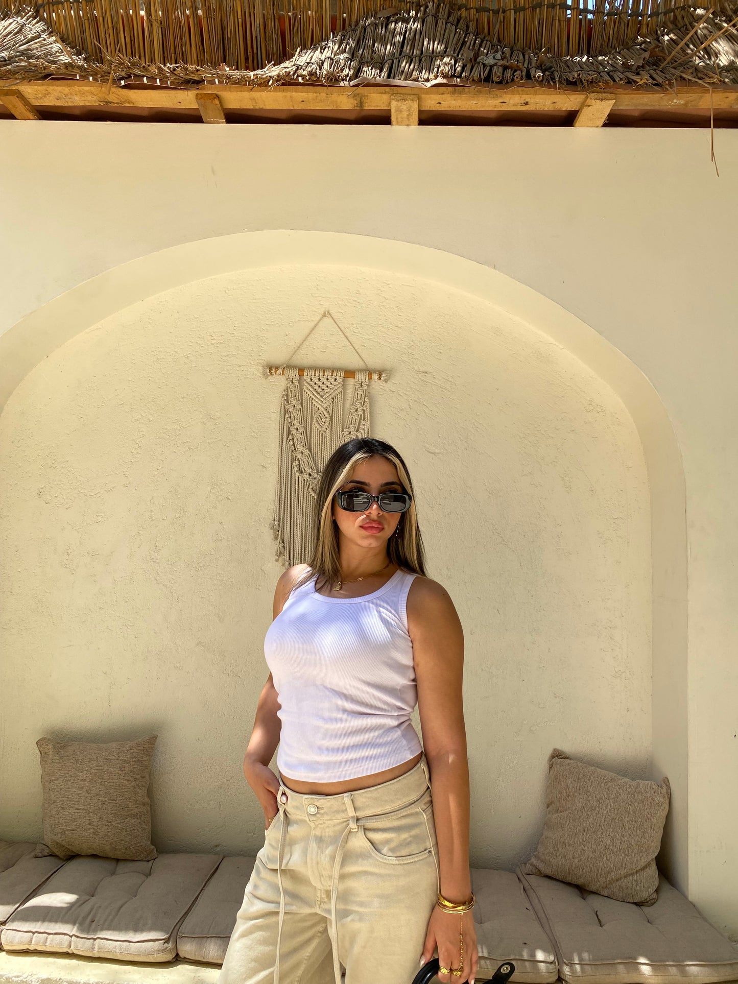 White U-Shaped Ribbed Tank Top