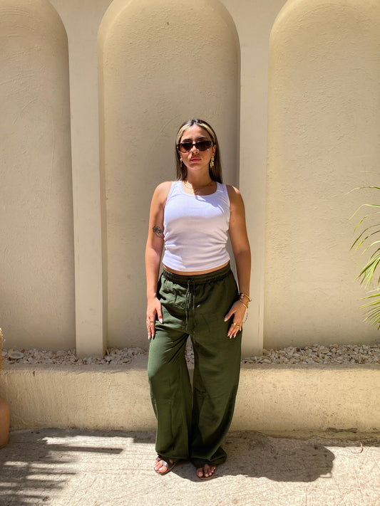 Dark Green Linen Pants