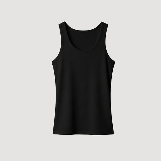 Black U-Shaped Ribbed Tank Top