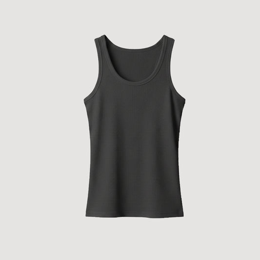 Dark Grey U-Shaped Ribbed Tank Top