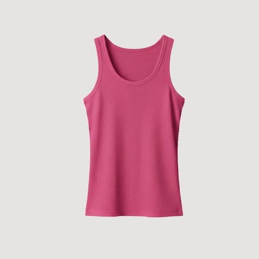 Pink U-Shaped Ribbed Tank Top