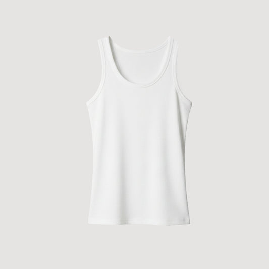 White U-Shaped Ribbed Tank Top