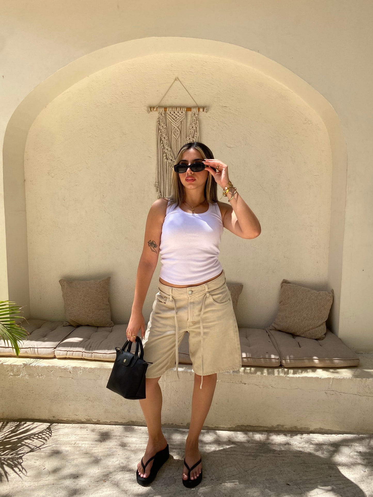 White U-Shaped Ribbed Tank Top
