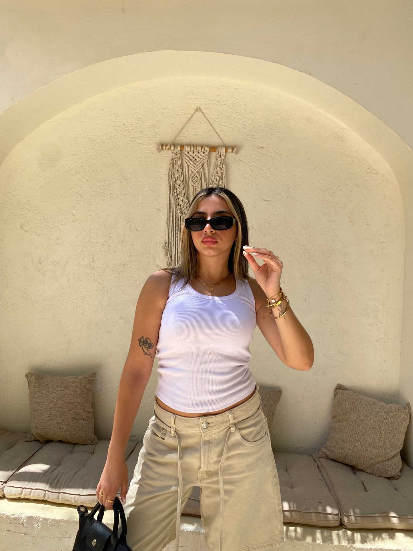 White U-Shaped Ribbed Tank Top